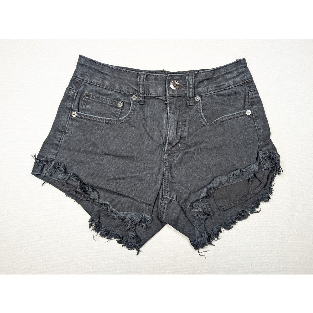 American Eagle Hi Rise Festival Shortie Cut Off Shorts Size 2 Distressed Denim